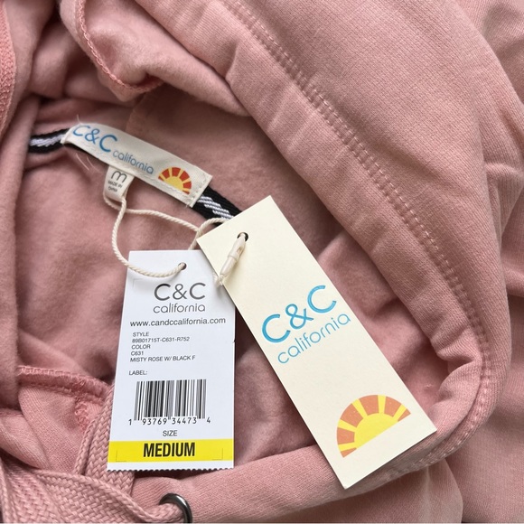 C & C California Pink Hooded Sweatshirt With Heart Detail Print - Size Medium - Picture 9 of 14